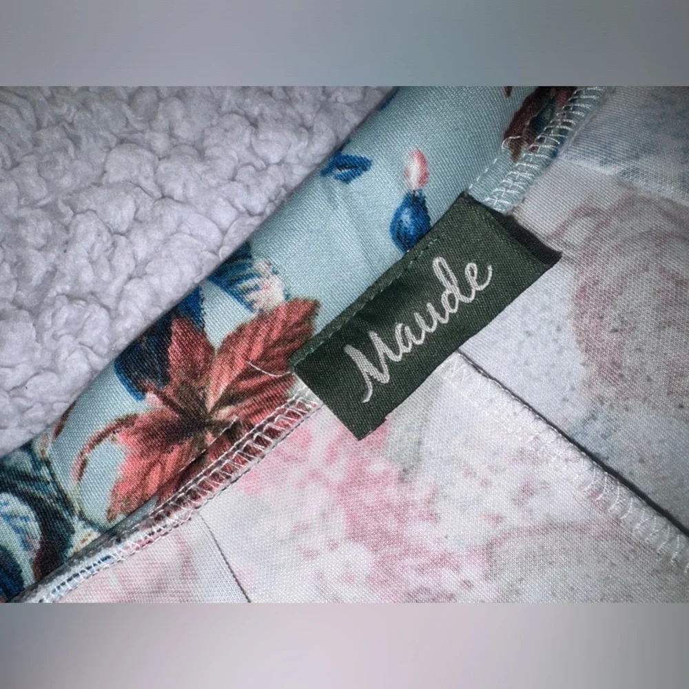 Maude Blue Pleated Floral Skater Skirt Large